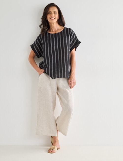 Ella J Stripe Linen Shell Top, Black product photo View 03 L