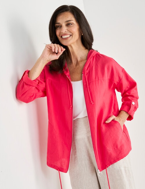 Ella J Linen Zip Jacket, Poppy product photo
