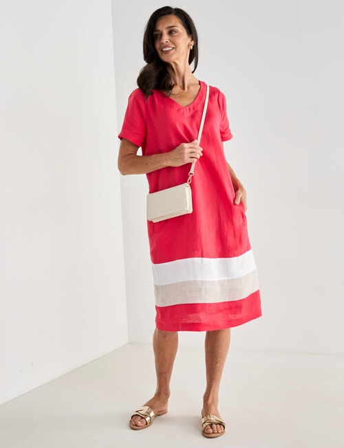Ella J Linen V-Neck Dress, Poppy product photo
