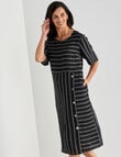 Ella J Linen Button Dress, Black Stripe product photo
