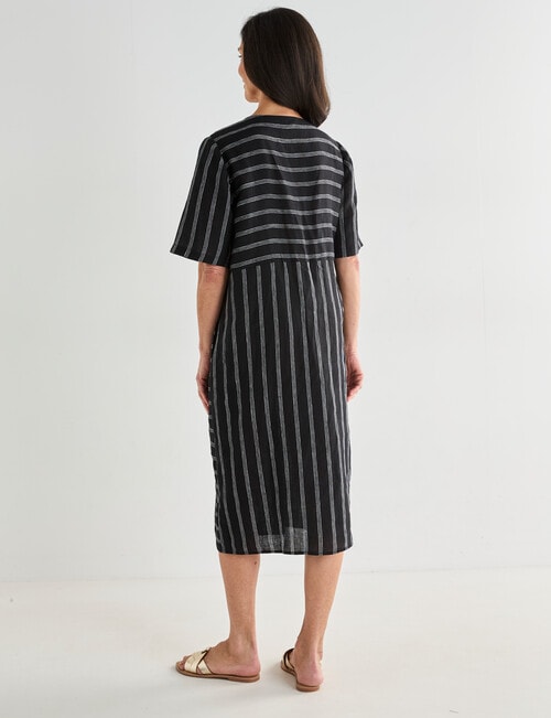 Ella J Linen Button Dress, Black Stripe product photo View 02 L