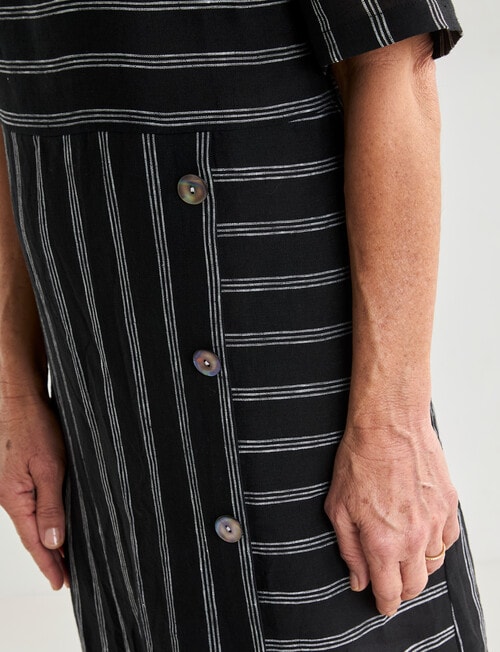 Ella J Linen Button Dress, Black Stripe product photo View 04 L