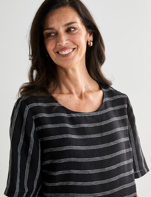 Ella J Linen Button Dress, Black Stripe product photo View 05 L