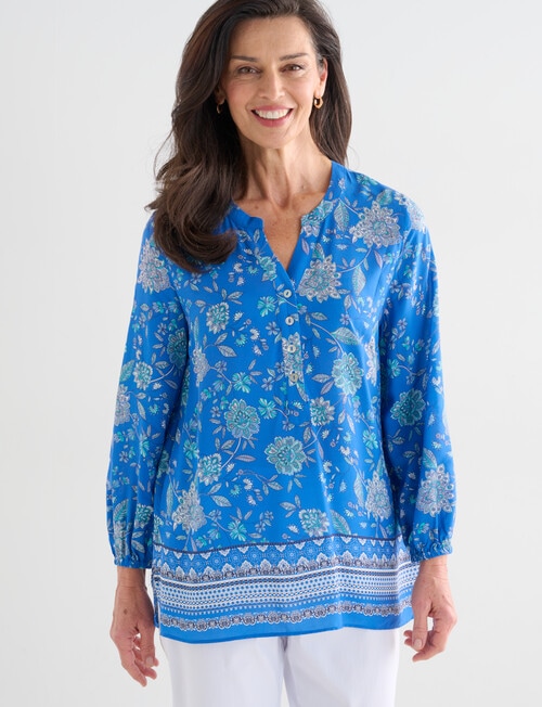 Ella J Border Print Top, Blue product photo View 06 L