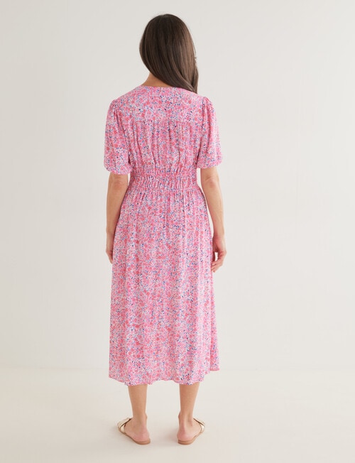 Ella J Ditsy Elastic Waist Midi Dress, Pink product photo View 02 L