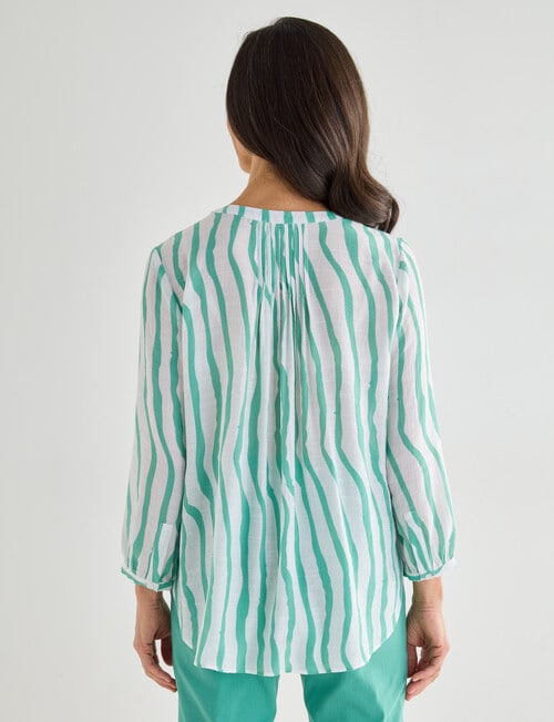 Ella J Stripe Pleat Detail Shirt, Green product photo View 02 L
