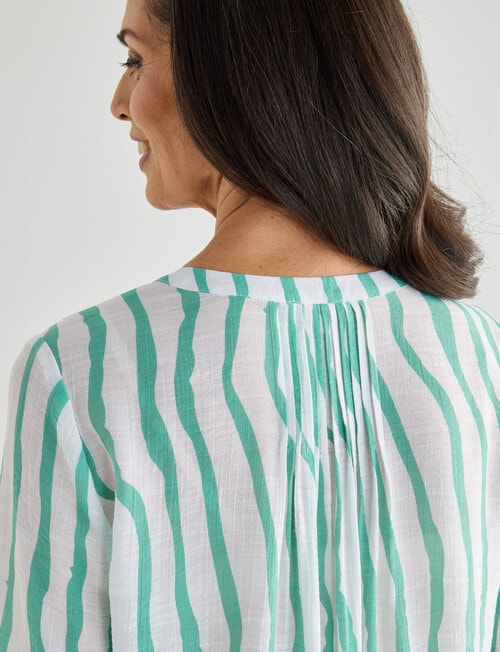 Ella J Stripe Pleat Detail Shirt, Green product photo View 05 L