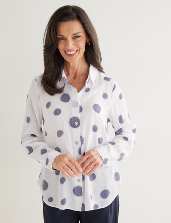 Ella J Classic Spot Shirt, Navy product photo