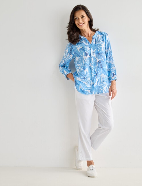 Ella J Leaf Button Detail Shirt, Blue product photo View 03 L