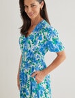 Ella J Printed Elastic Waist Midi Dress, Blue & Green product photo View 04 S