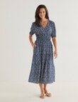 Ella J Printed Elastic Waist Midi Dress, Navy product photo