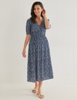 Ella J Printed Elastic Waist Midi Dress, Navy product photo View 03 S