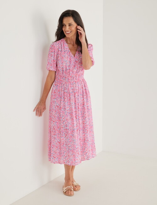 Ella J Ditsy Elastic Waist Midi Dress, Pink product photo