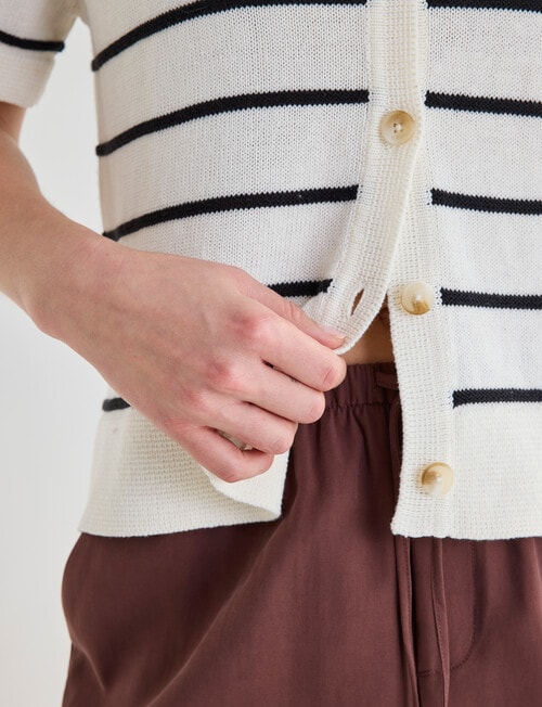 Mineral Flora Stripe Knitwear Short Sleeve Shirt, Black product photo View 06 L