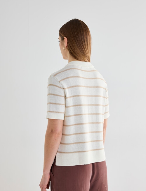 Mineral Flora Stripe Knitwear Short Sleeve Shirt, Natural product photo View 02 L