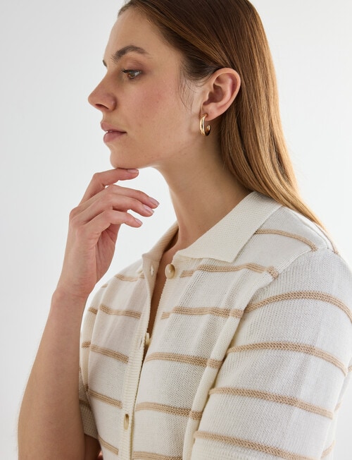 Mineral Flora Stripe Knitwear Short Sleeve Shirt, Natural product photo View 04 L