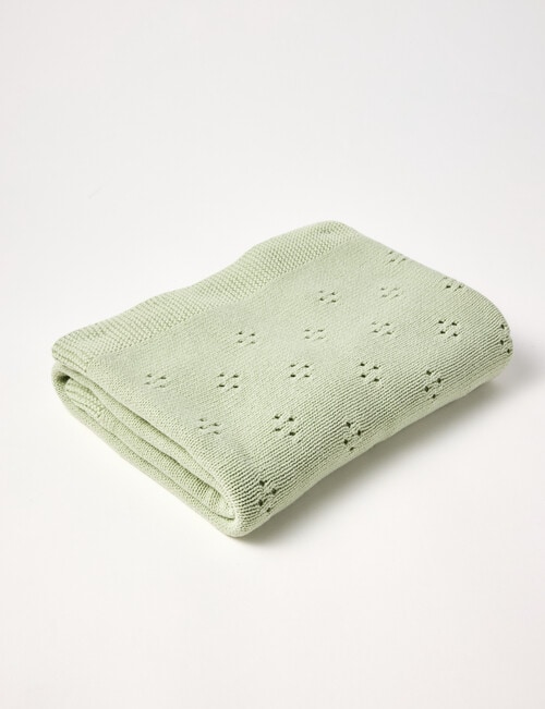 Little Bundle Cotton Pointelle Bassinet Blanket, Sage product photo