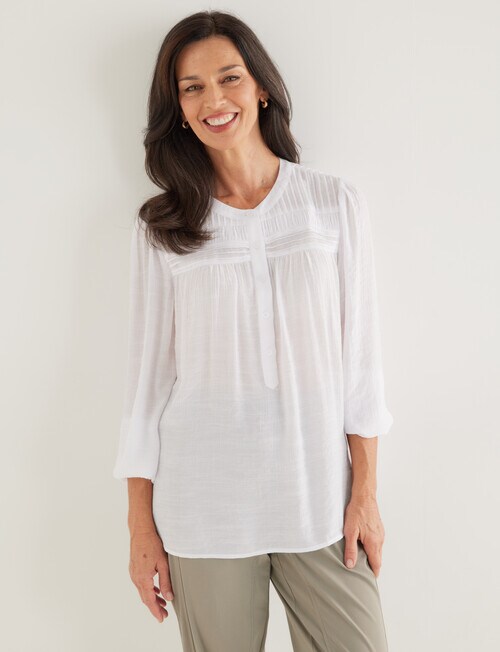 Ella J Pleat Detail Top, White - Tops