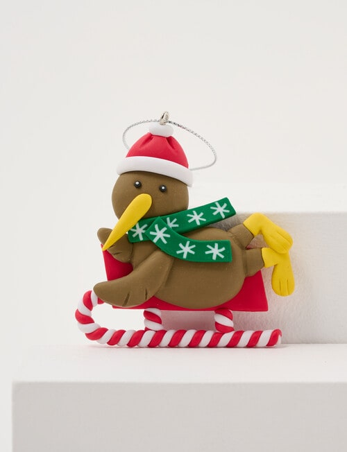 Christmas Shop Claydough Ornament, Sledding Kiwi product photo