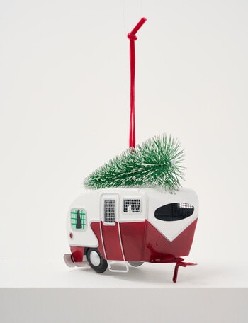 Christmas Shop Ornament, Red Metal Caravan product photo
