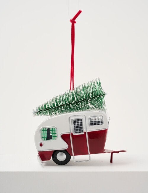 Christmas Shop Ornament, Red Metal Caravan product photo View 02 L