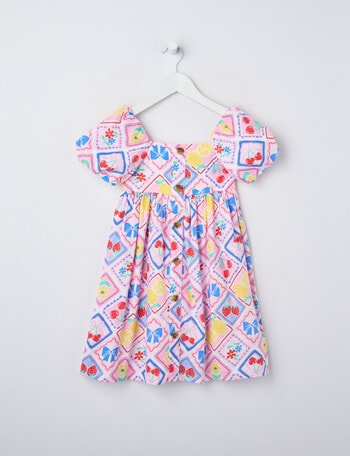 Mac & Ellie Fruity Floral Button Front Linen Blend Dress, White product photo