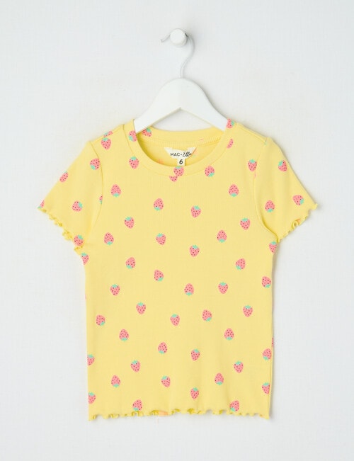 Mac & Ellie Strawberries Rib Short Sleeve Tee, Lemon product photo