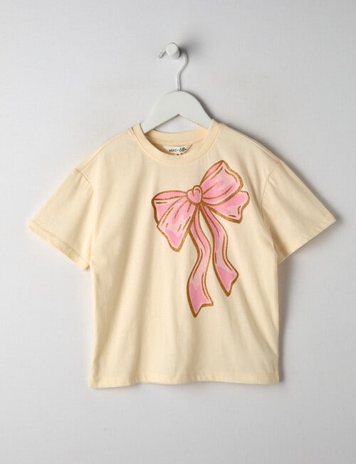 Mac & Ellie Glitter Bow Short Sleeve Boxy Tee, Milk product photo