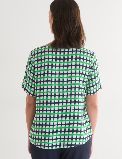 Oliver Black Check Short Sleeve Round Neck Top, Navy & Green product photo View 02 L
