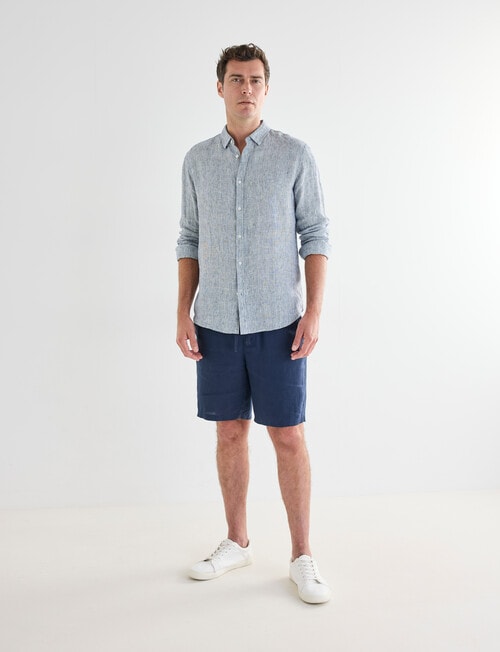 Gasoline Linen Long Sleeve Shirt, White & Navy product photo View 03 L