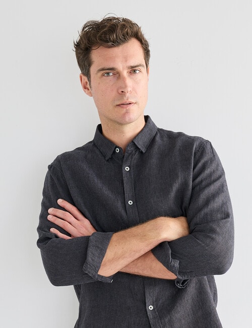 Gasoline Linen Long Sleeve Shirt, Graphite product photo