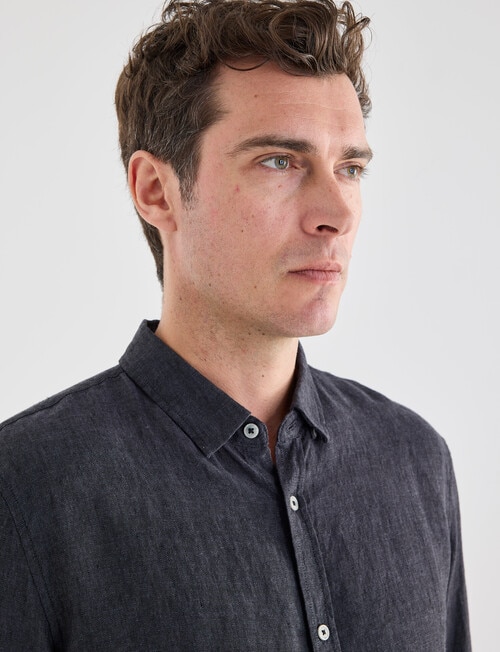 Gasoline Linen Long Sleeve Shirt, Graphite product photo View 05 L