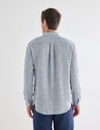 Gasoline Linen Long Sleeve Shirt, White & Navy product photo View 02 S