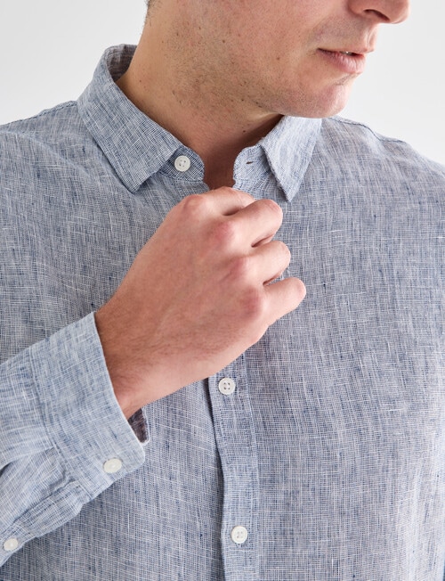 Gasoline Linen Long Sleeve Shirt, White & Navy product photo View 04 L