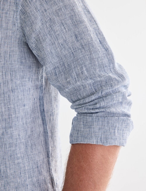 Gasoline Linen Long Sleeve Shirt, White & Navy product photo View 05 L