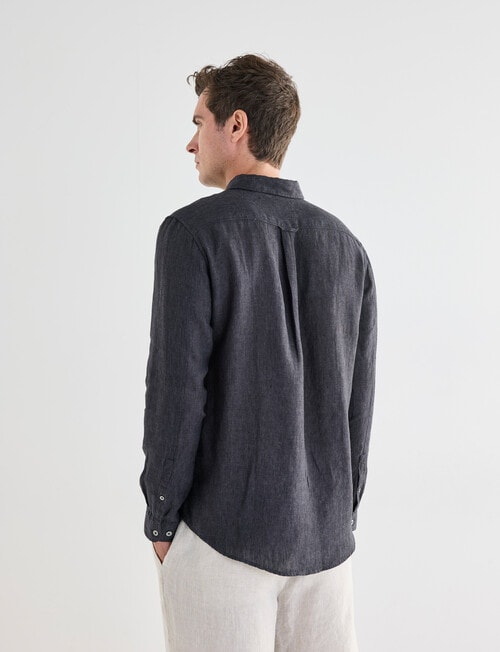 Gasoline Linen Long Sleeve Shirt, Graphite product photo View 02 L