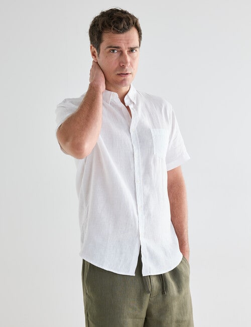 Gasoline Linen Short Sleeve Shirt, White product photo
