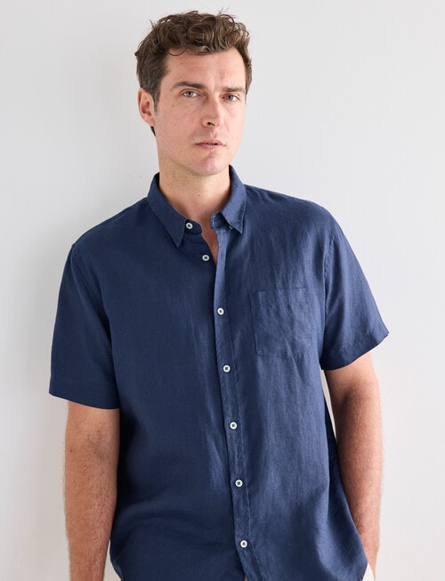 Gasoline Linen Short Sleeve Shirt, Slate product photo