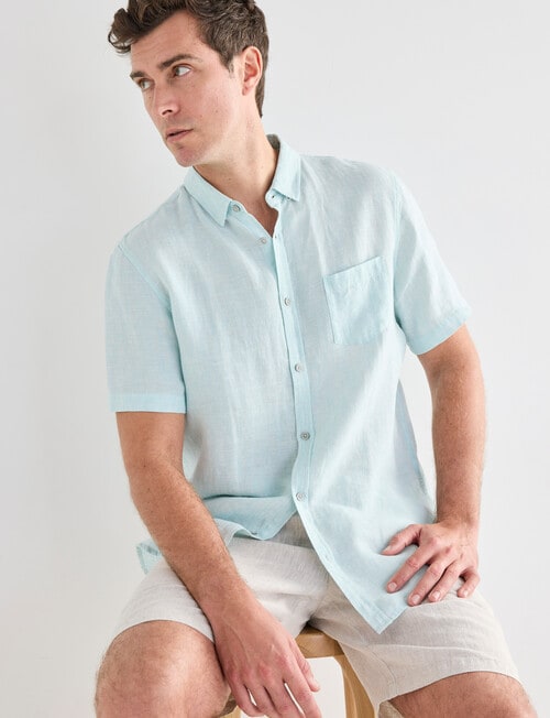 Gasoline Linen Short Sleeve Shirt, Mint product photo