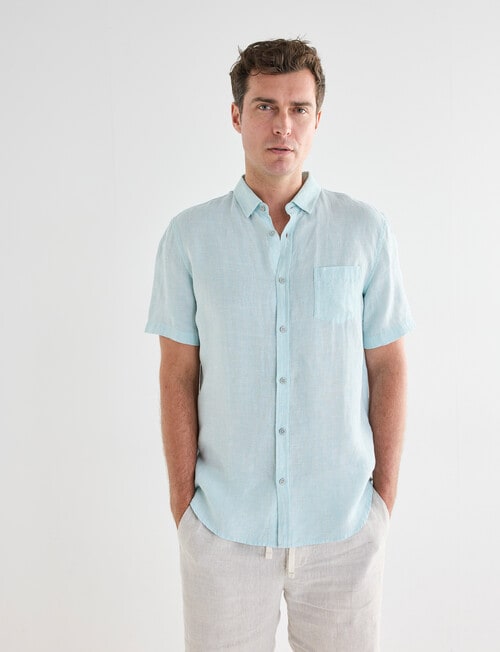 Gasoline Linen Short Sleeve Shirt, Mint product photo View 05 L
