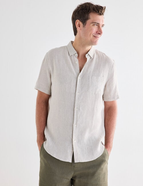 Gasoline Linen Short Sleeve Shirt, Natural product photo View 05 L