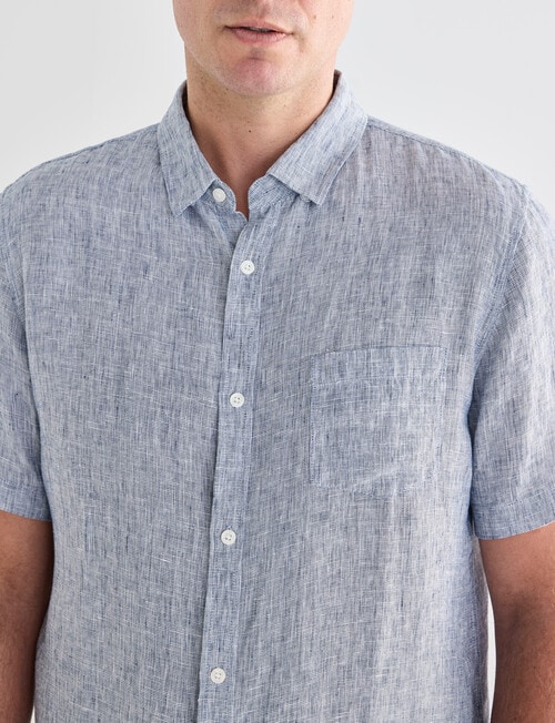 Gasoline Linen Short Sleeve Shirt, White & Navy product photo View 04 L