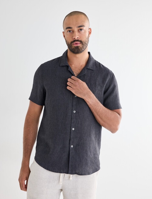 Gasoline Linen Short Sleeve Shirt, Graphite product photo
