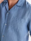 Gasoline Linen Short Sleeve Shirt, Blue product photo View 04 S