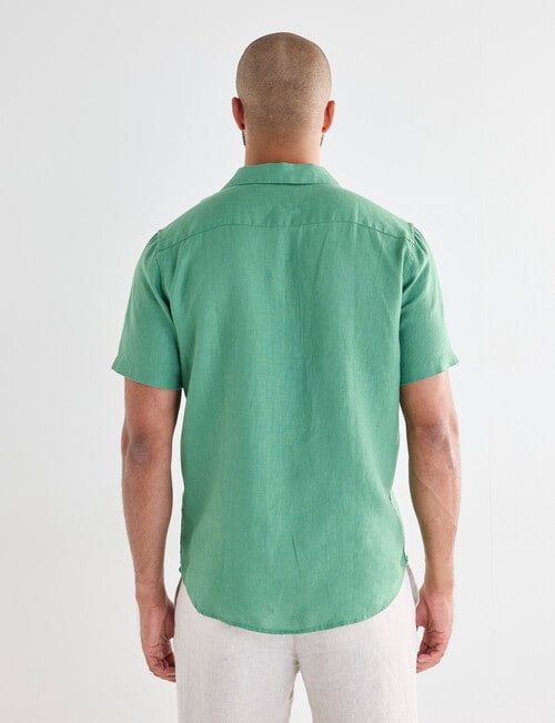 Gasoline Linen Short Sleeve Shirt, Green product photo View 02 L