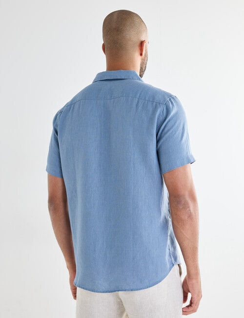 Gasoline Linen Short Sleeve Shirt, Blue product photo View 02 L