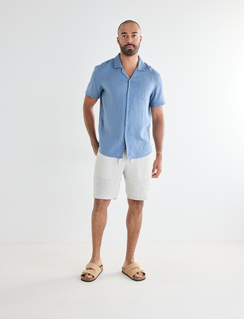 Gasoline Linen Short Sleeve Shirt, Blue product photo View 03 L