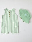 Little Bundle Dino Cheese Cloth Shortall & Hat Set, 2-Piece, Green & Vanilla product photo