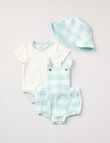 Little Bundle Check Romper, Bodysuit & Bucket Hat Set, 3-Piece, Aqua product photo