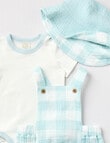 Little Bundle Check Romper, Bodysuit & Bucket Hat Set, 3-Piece, Aqua product photo View 02 S